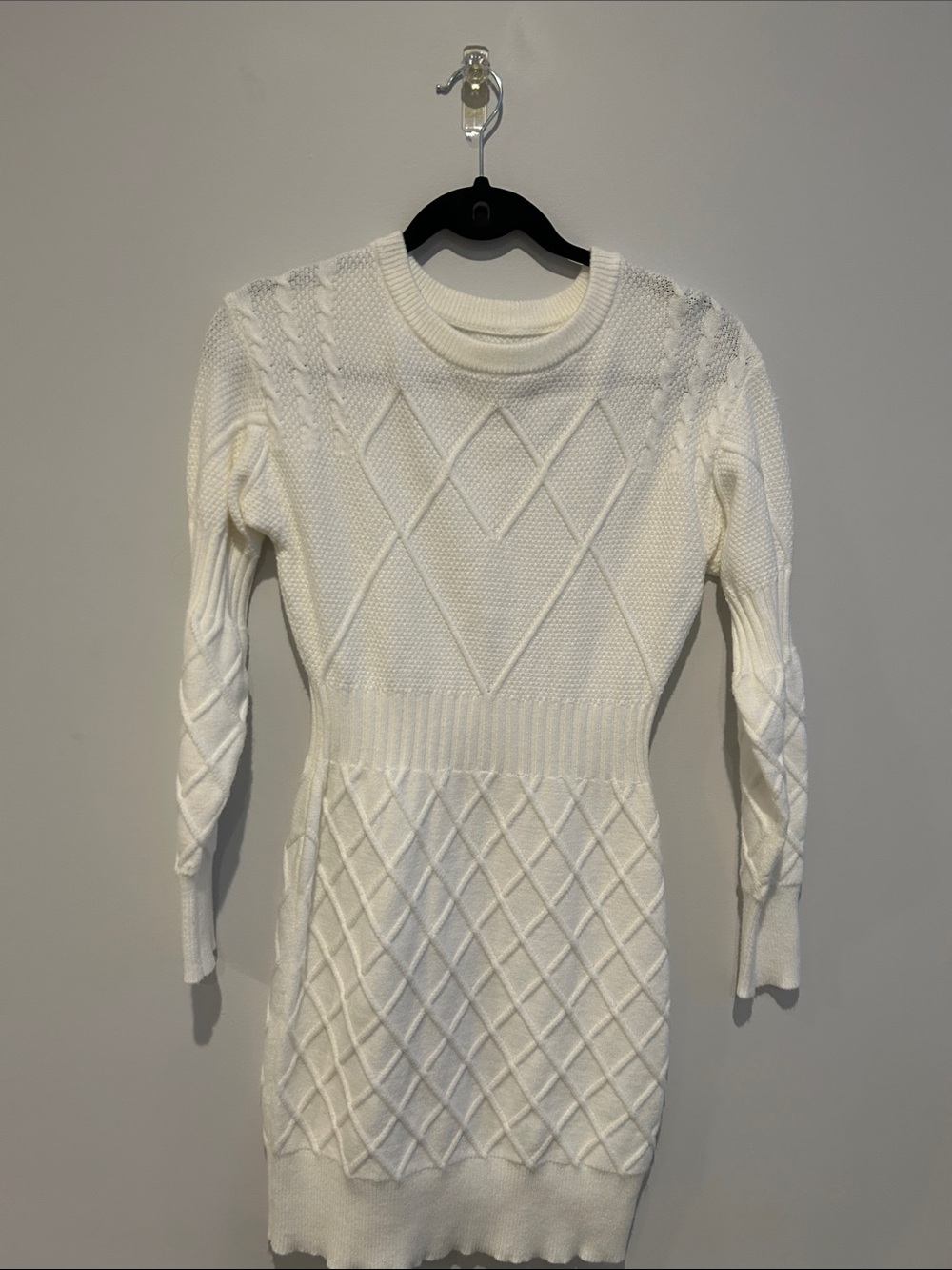 Amazon Essentials White Long Sleeve Cable Knit Sweater Dress